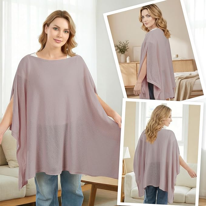 Knit Nursing Cover Up for Breastfeeding, Soft & Cozy Breastfeeding Poncho with Dual Side Slits, 360° Full Privacy Nursing Shawl with Laundry Bag, Mauve Taupe