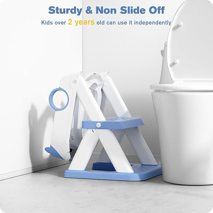 Potty Training Seat, Upgrade Toddler Toilet Seat for Kids Boys Girls, 2 in 1 Potty Training Toilet, Splash Guard Anti-Slip Pad Step Stool(Blue)