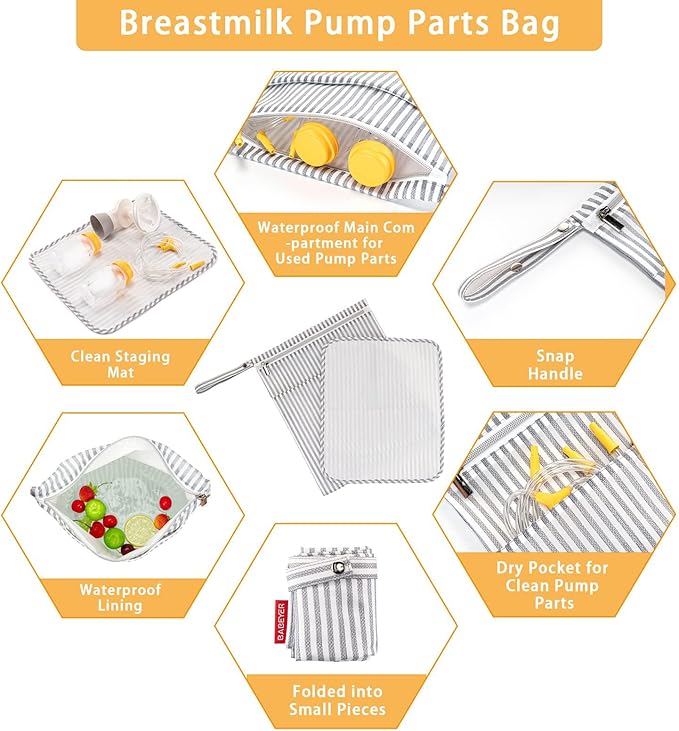 Wet Dry Bag for Breast Pump Parts Storage, Waterproof Pump Parts Bag with Place Mat for Moms Pumping at Work-Straps