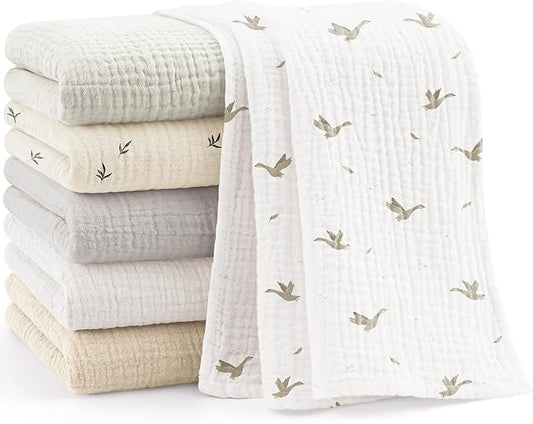 Bearmoss 6 Pack Muslin Burp Cloths for Baby, 100% Cotton Soft Large Burping Cloths for Unisex, Boy, Girl, 23.6" X 23.6" Newborn Essentials Absorbent Milk Spit Up Rags (White Apricot)