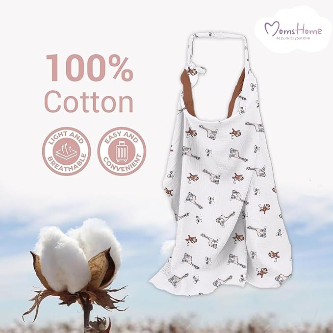 Mom's Home Moms Home Organic Cotton Muslin Nursing Cover for Breastfeeding Apron | Flamingo (Multicolor)