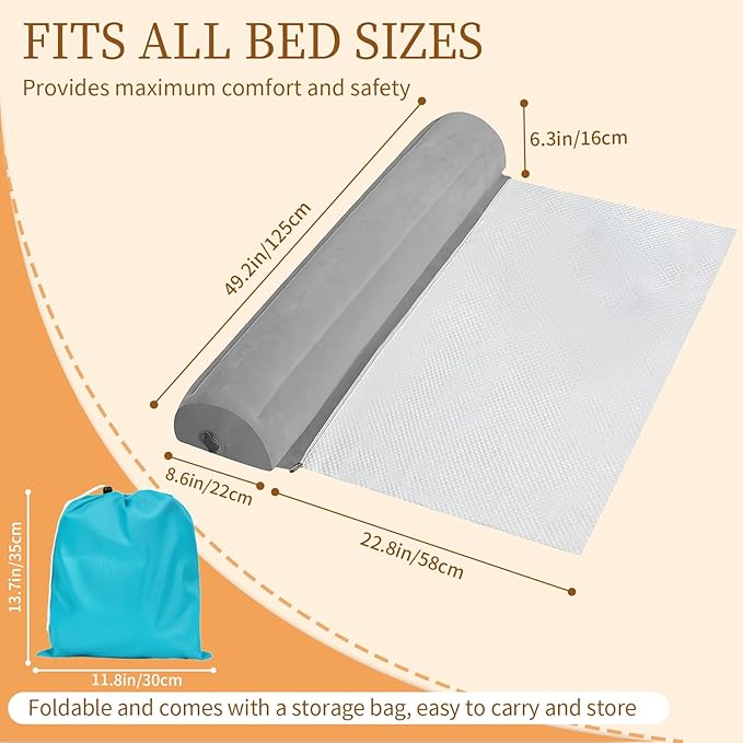 Inflatable Bed Bumpers for Toddlers, Non-Slip Bed Bumper with Machine-Washable Cover, Travel Bed Rail for Kids for King, Queen, Twin, Full, Portable Inflatable Toddler Bed for Hotel, Vacation