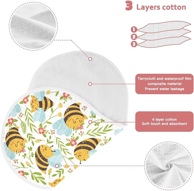 vvfelixl Baby Burp Cloths Honey Bee Cute Bumble Bee Baby Newborn Cotton Burping Cloths Set Baby Washcloths 4 Pack