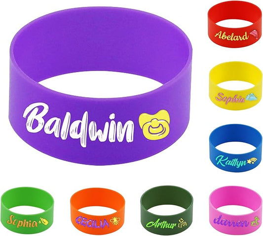6 Pcs Personalized Water Bottle Name Bands, Waterproof, Reusable Silicone Daycare Labels