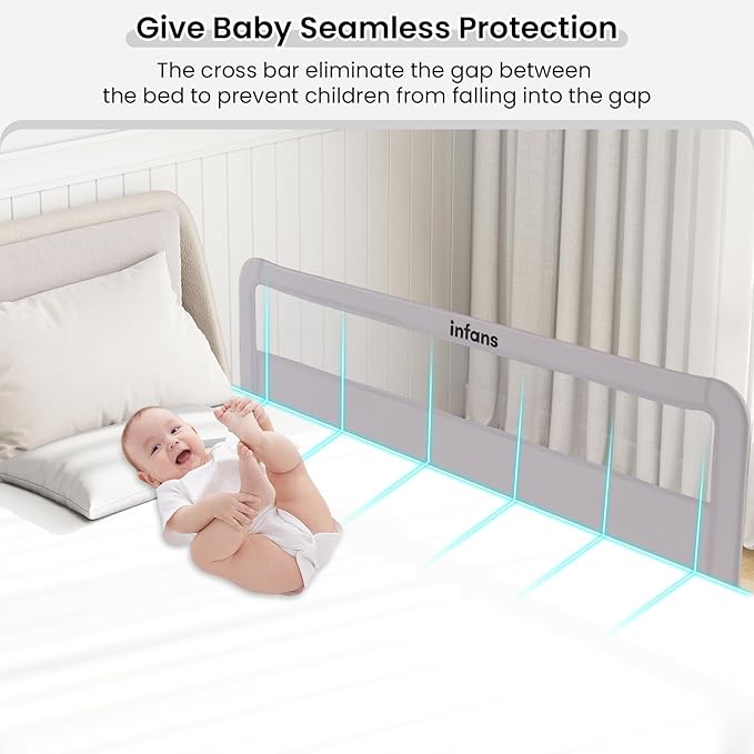 INFANS Bed Rail for Toddlers, 59" Foldable Safety Baby Crib Rail Fit for Kids Twin, Extra Long Swing Down Bed Guardrail for Convertible Crib, Queen, Full, King Mattress Side Guard (Light Gray)