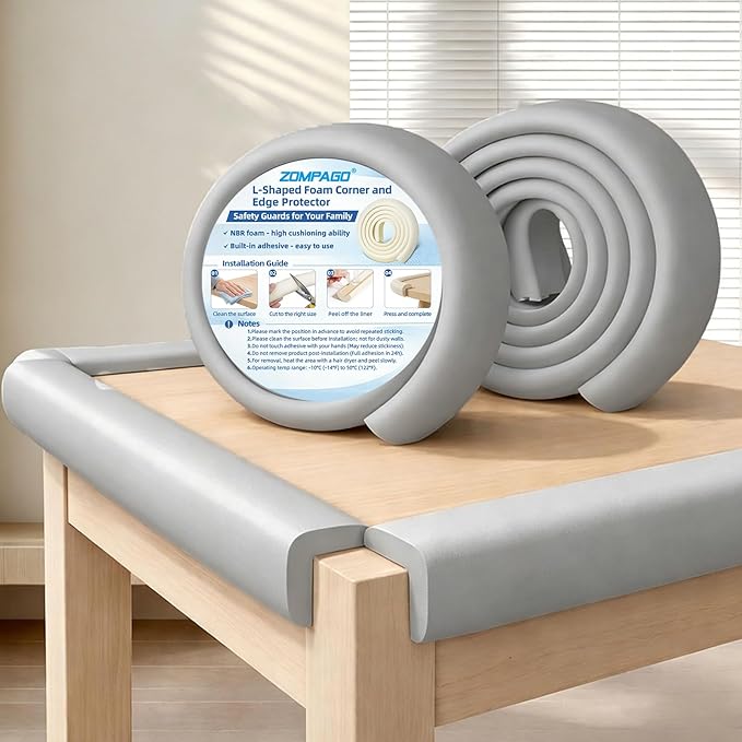 ZOMPAGO Baby Proofing Edge Protector,Foam L-Shape Self-Adhesive Corner Guards,2 Roll Baby Crib Bumper Pad,Wall & Corner Protector Baby,Foam Corner Protectors for Nursery Kitchen Fireplace Furniture