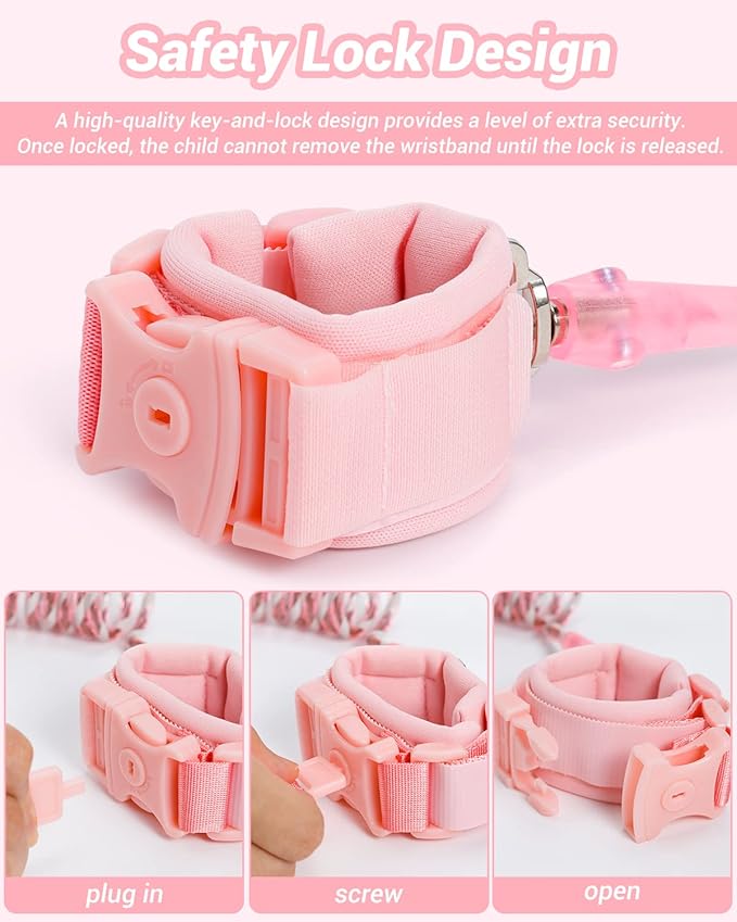 Dr.meter Kids Leash for Toddler, Reflective Anti Lost Wrist Link with Key & Lock, 8.2ft Safety Wristband Child Walking Harness for Supermarket Mall Airport Amusement Park Zoo Outdoor