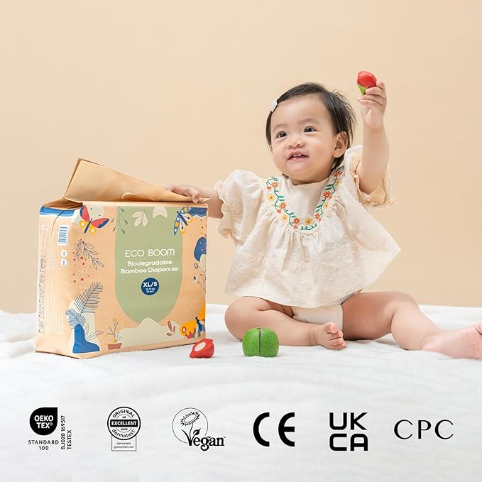 ECO BOOM Bamboo Viscose Baby Diapers, Size 3, 32 Count, Soft & Absorbent Disposable Diapers for Sensitive Skin, Breathable Leak Protection, Eco-Friendly Paper Packaging