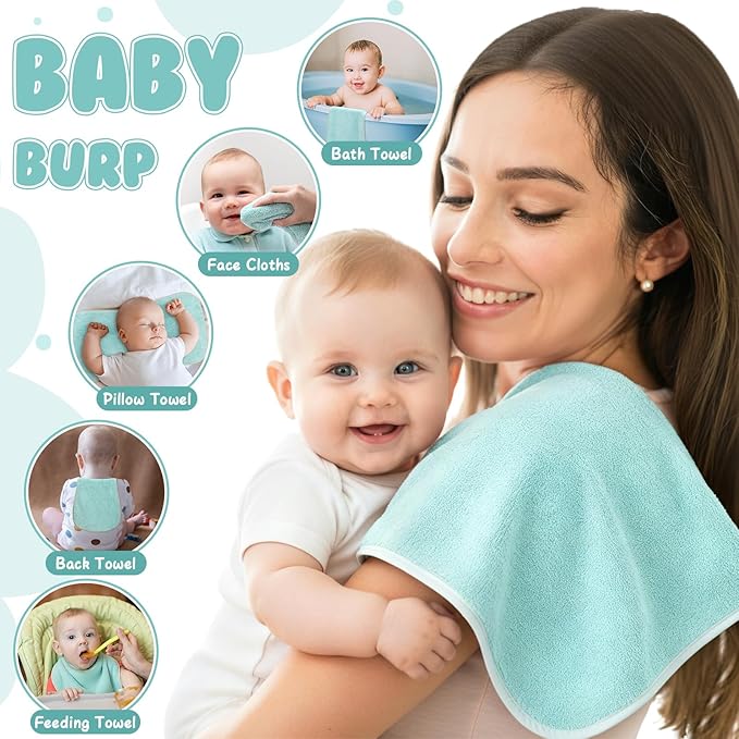 Hahafelt 12 Pack Green Baby Burp Cloths for Boys and Girls Coral Fleece 20 x 10 Inch Super Soft Burp Cloths with Organza Bag for Newborn Sensitive Skin Essential