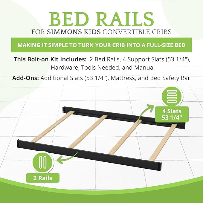 CC KITS Full-Size Conversion Kit Bed Rails Compatible with Simmons Kids Convertible Cribs by Delta Children - Solid Wood Rail - Toddler and Adult Bed Rail for Full-Size (Ebony, Bolt-ON KIT)