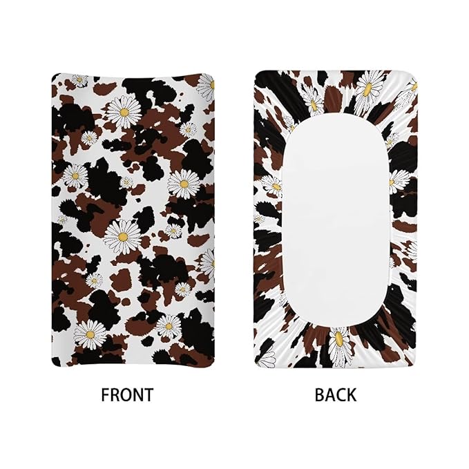 Daisy Cowhide Changing Pad Cover for Baby Diaper Change Table Covers Soft Stretchy Unisex Diaper Change Table Sheets 32x16 Inch Cradle Mattress Sheets