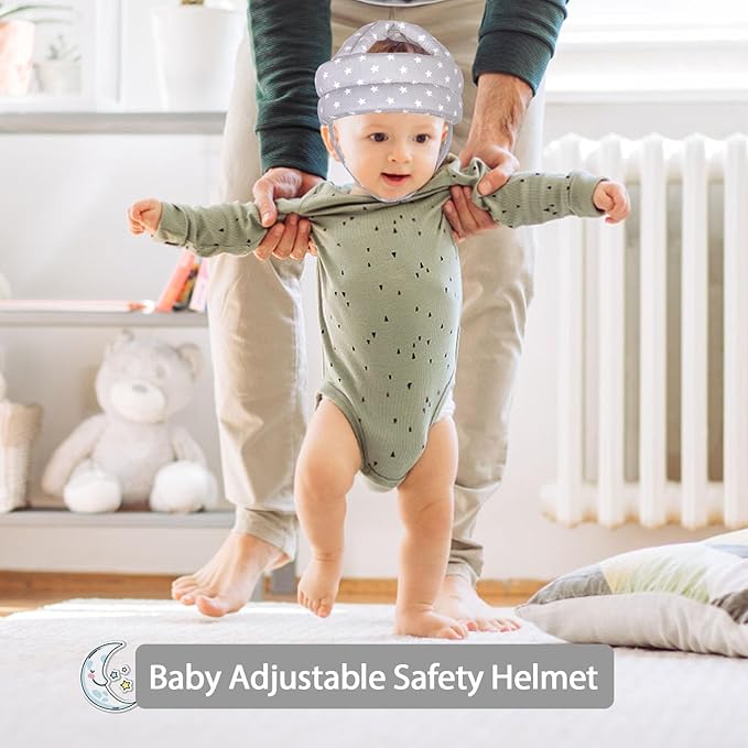 Baby Adjustable Helmet, Lightweight and Soft.Great for Baby Learning to Walk and Crawl.Gray Star