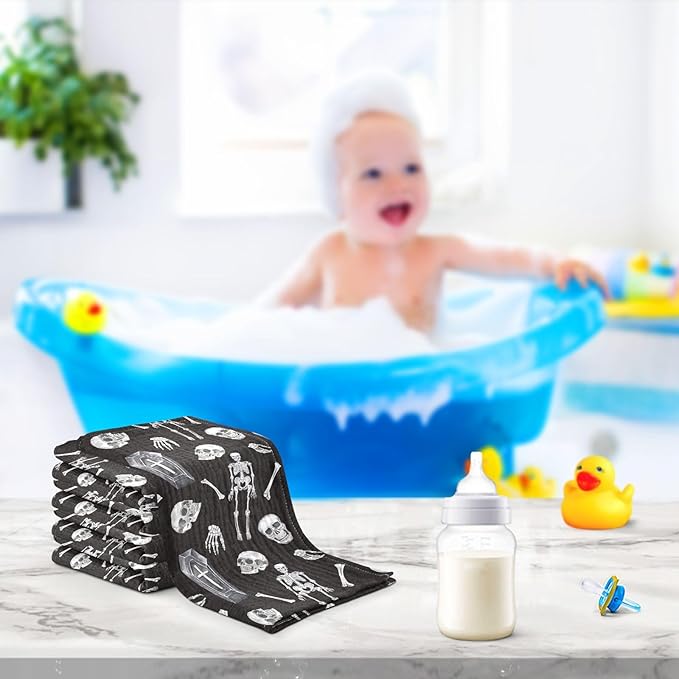 vvfelixl Baby Washcloths Cotton Creepy Skull Baby Muslin Washcloths Soft Baby Face Towel for Newborn Infants, 11.8 X 11.8 inch, one sizex5