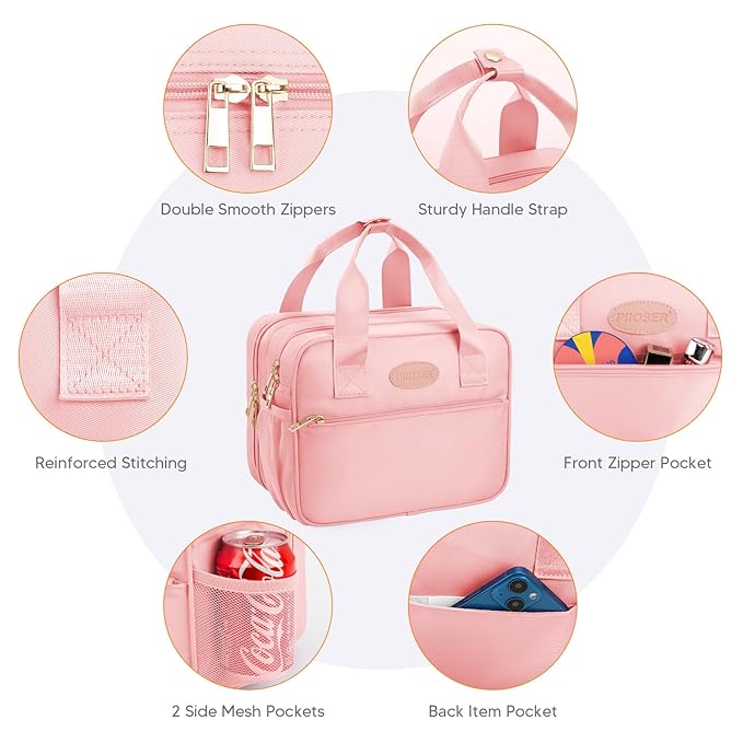 PIIOSER Breastmilk Cooler Travel Bag with Ice Pack, Compatible with Wearable Breast Pumps & Accessories - Portable Hands Free Breast Pump Carrying Case for Nursing & Working Moms, Pink