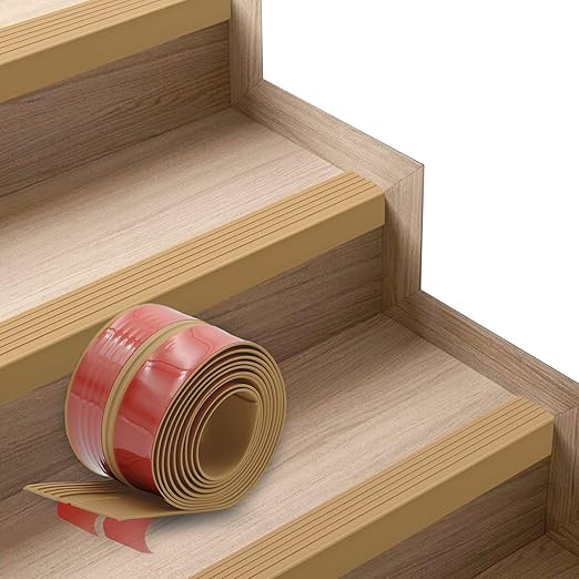 Non-Slip Step Edge Protector, Vinyl Stair Nosing-Self-Adhesive Anti-Slip Stair Nose Edging Trim, Stairway Nose Molding & Nosing Strip for High Traffic-Safety, Indoor-Outdoor Use(Light Brown 2"×2",20Ft