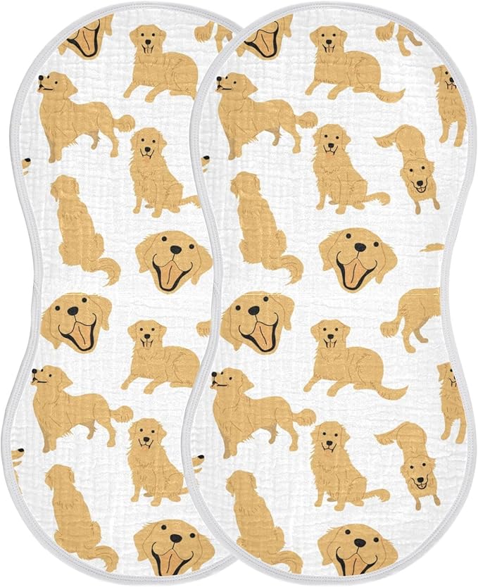 Golden Retriever Dog Muslin Burp Cloths for Baby 2 Pack Soft 100% Cotton Baby Washcloths Bibs for Boy Girl