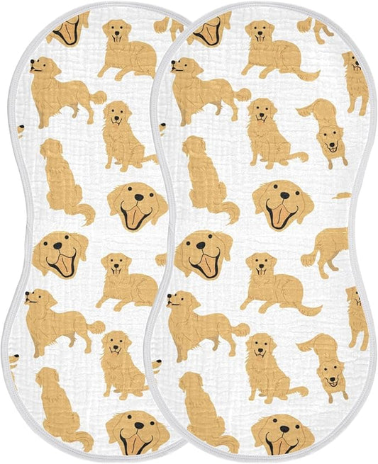 Golden Retriever Dog Muslin Burp Cloths for Baby 2 Pack Soft 100% Cotton Baby Washcloths Bibs for Boy Girl