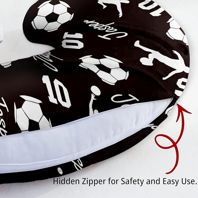 Baby Nursing Pillow Cover - Personalized Name Soccer Theme Breastfeeding U-Shaped for Bottle Feeding, Ultra Soft Comfortable Breastfeeding Pillow Cover for Infants Baby Boys and Girls
