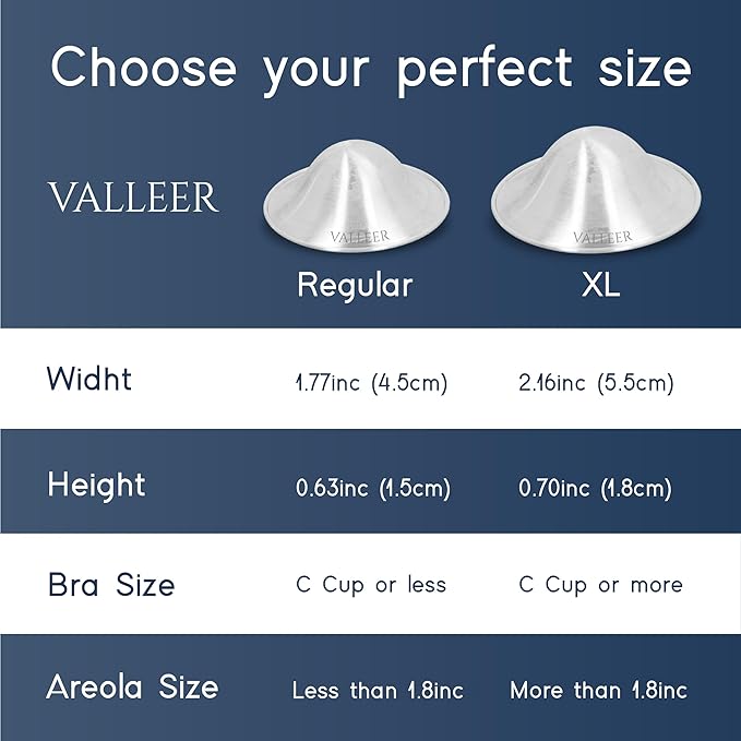 VALLEER® Pure Silver Nursing Cups – 925 Silver Nipple Shields for Breastfeeding – Soothes & Protects Sore or Cracked Nipples – Hypoallergenic & Reusable Nursing Essentials (999 Silver - XL Size)
