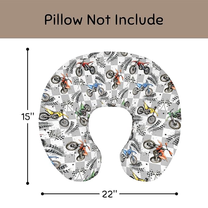 Vintage Motor Bike Checkered Nursing Pillow Cover Stretchy Removable for Baby Girls Boys Motorcycle Race Flag Stars Cover for Breastfeeding and Bottle Feeding Racing Vehicles Pillowcase