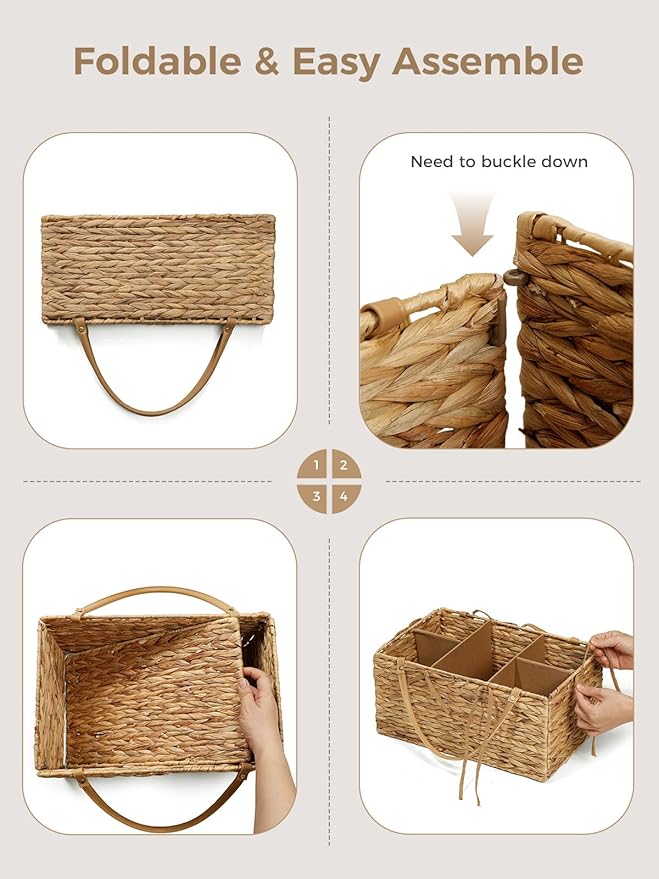 Diaper Caddy Organizer, Hand Rattan Nursery Storage Basket for Baby Essentials, Baby Changing Table Organizer Perfect Nursery Assistant, Easy Assemble (Natural Light, L)