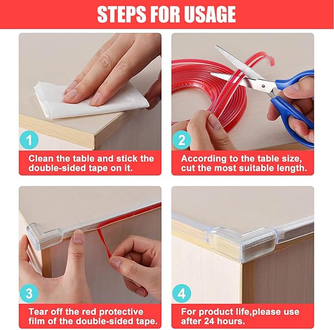 Edge Corner Protector Baby Proofing 9.8ft with 4 Corners, Clear Soft Corner Protectors Baby Proof, Furniture Corner Guard & Edge Safety, Edge Protector for Table (9.8ft L*0.8inch W)