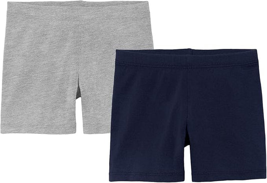 City Threads 2-Pack Baby Shorts for Boy or Girl Simple Soft Diaper Covers Shorts Soft Cotton Play Summer Spring SPD Sensory Friendly Sensitive, Heather Gray/Navy, Newborn
