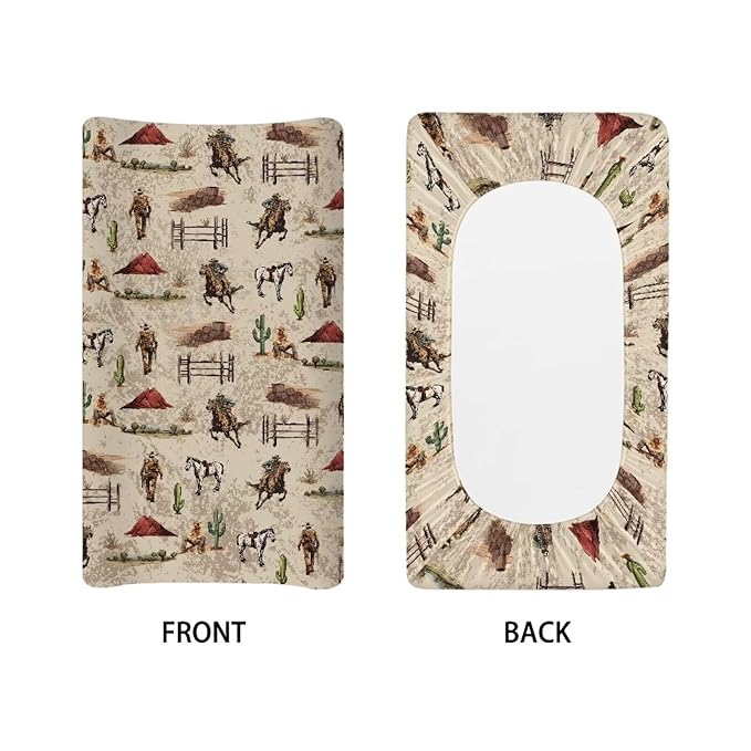 Baby Disper Changing Pad Cover Weatern Cowboy Print Diaper Change Table Sheets Removable & Washable 32"x16" Bassinet Cradle Mattress Sheets for Gilrs Boys