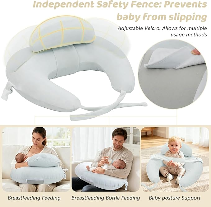 KAKIBLIN Nursing Pillow, Inflatable Breastfeeding Pillows, Hands-Free Feeding Pillow for Back Pain Relief with Waist Strap, Travel Nursing Travel, Breastfeeding & Bottle Support for Baby Girl and Boy