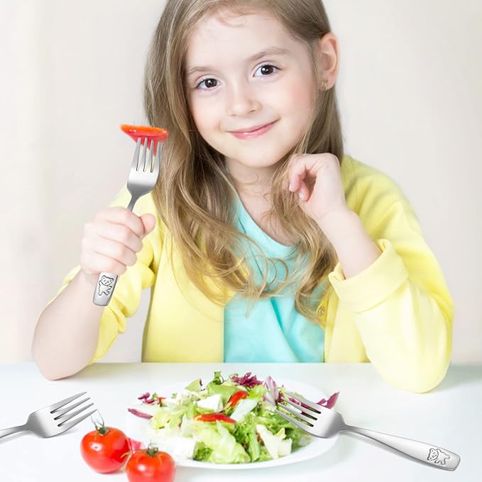 Pimoys 9 Pieces Toddler Forks Kids Fork, Kids Silverware Stainless Steel Childrens Safe Flatware Metal Baby Utensils Set Small Forks for Self Feeding, Dishwasher Safe