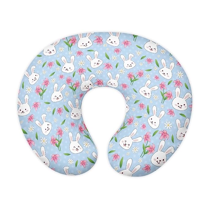 Forchrinse Rabbit Flower Nursing Pillow Cover Stretch Baby Nursing Covers for Breastfeeding Pillow,Removable Infant Feeding Pillow Cover for Bottle and Breast Feeding