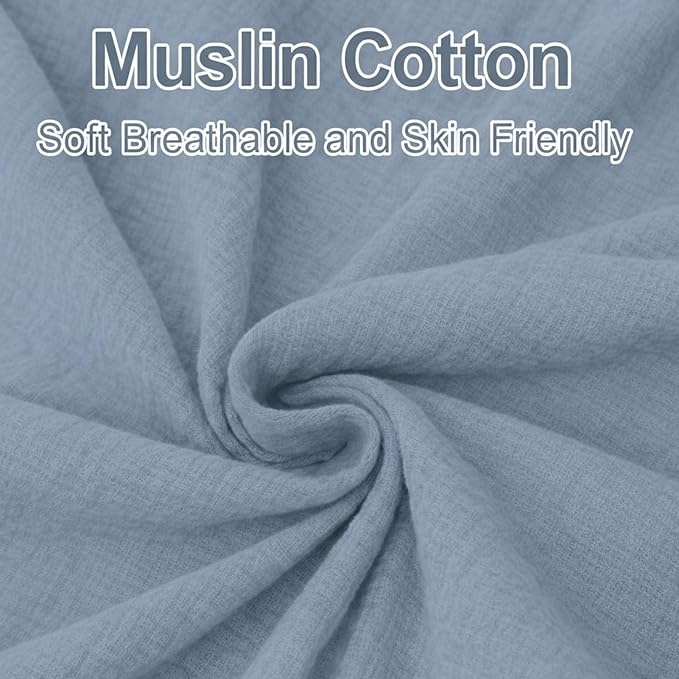 2 Pack Muslin Crib Sheets for Boys & Girl- Neutral Breathable Cotton Crib Mattress Sheets Fitted for Standard 28"x 52"- Nursery Décor No Slip Bed Sheets- Dustyblue & Blue