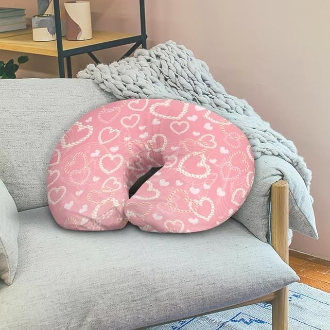 Nursing Pillow Cover, Pink Love Breastfeeding Pillows Covers, Snug Fits Nursing Pillow Slipcovers for Boys Girls, Soft and Stretchy