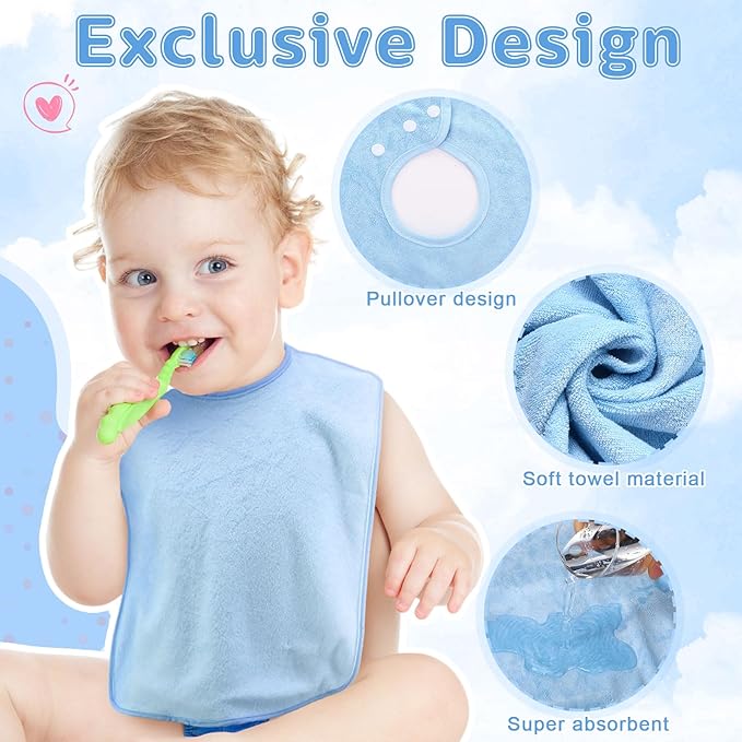 Hercicy Full Coverage Pullover Toddler Baby Bibs Terry Cloth Bibs with Snap Button for 0-4 Years Unisex Feeding Drooling