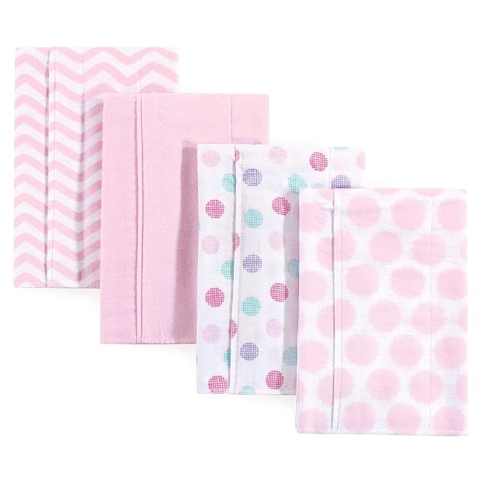 Luvable Friends Cotton Poly Flannel Burp Cloths Multipack, Pink Dots Chevron 8-Pack, One Size