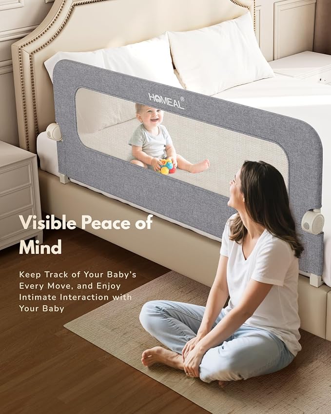 HOMEAL Toddler Bed Rails - 47"x24" Foldable Baby Bed Rail Guard with U-Shape Base - Kids Guard for for Twin, Full, Queen, King Beds - Breathable Bed Rail for Baby, Grey, 1 Pack
