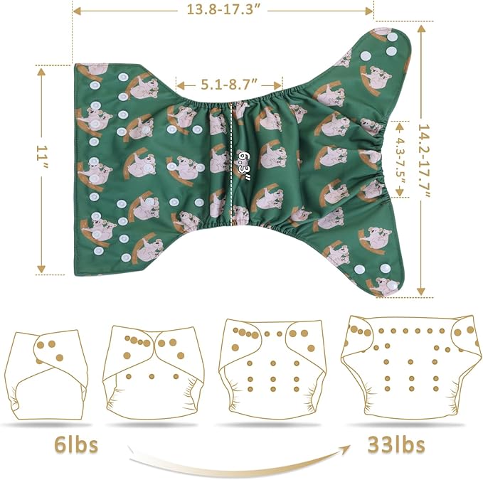 TDIAPERS Cloth Diaper Covers Reusable Washable Pocket Diapers One Size Adjustable for Baby 10 Pack with 10 Pcs Microfiber Inserts, 1 Wet Bag
