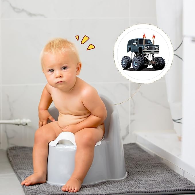 Geyee 24 Pcs Potty Training Stickers Potty You Pee on Toilet Reveal Stickers Chart Reusable Pee Decals Color Changing Seat Toilet Targets for Boys Girls Kids Training Use(Truck)