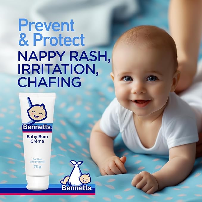 Bennetts Baby Bum Cream 75ml – Water-Repellent Diaper Barrier Cream for Newborns – Protects Against Nappy Rash & Redness
