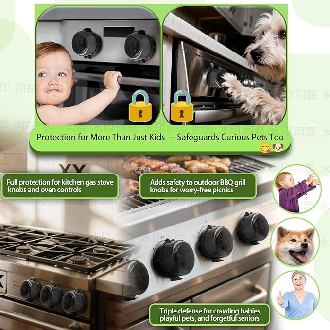 Stove Knob Safety Covers 5-Pack - Childproof & Pet Proof Locks for Gas/Electric Ovens, Heat-Resistant Clear Guards, Easy Damage-Free Install (Transparent Black)