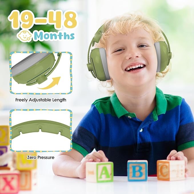 Empireway Baby Ear Muffs Noise Protection 2-in-1 for Infants & Toddlers to 1-48 Months,Adjustable, Lightweight,Foldable Noise Cancelling Headphones,GS010-Green