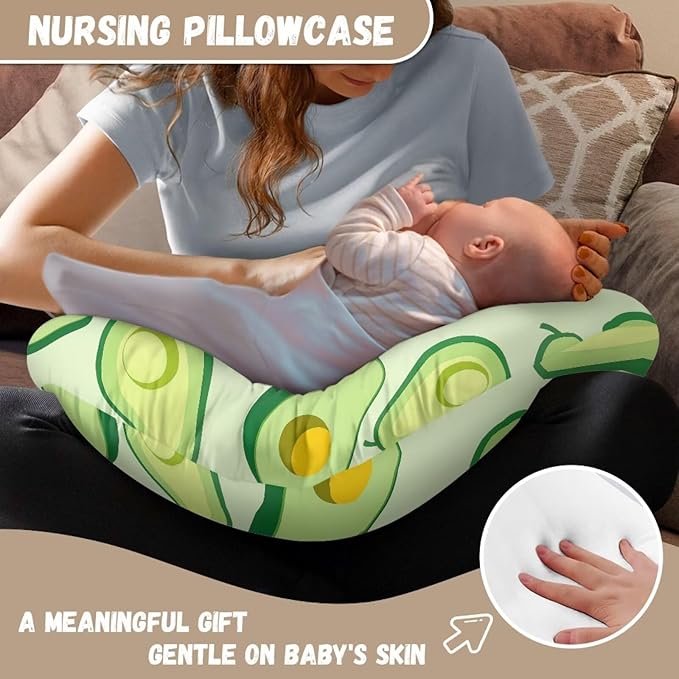 Green Avocado Nursing Pillow Cover, Slipcover for Cartoon Fruit Breastfeeding Pillows Soft Comfortable Slipcover for Baby Boy and Girls