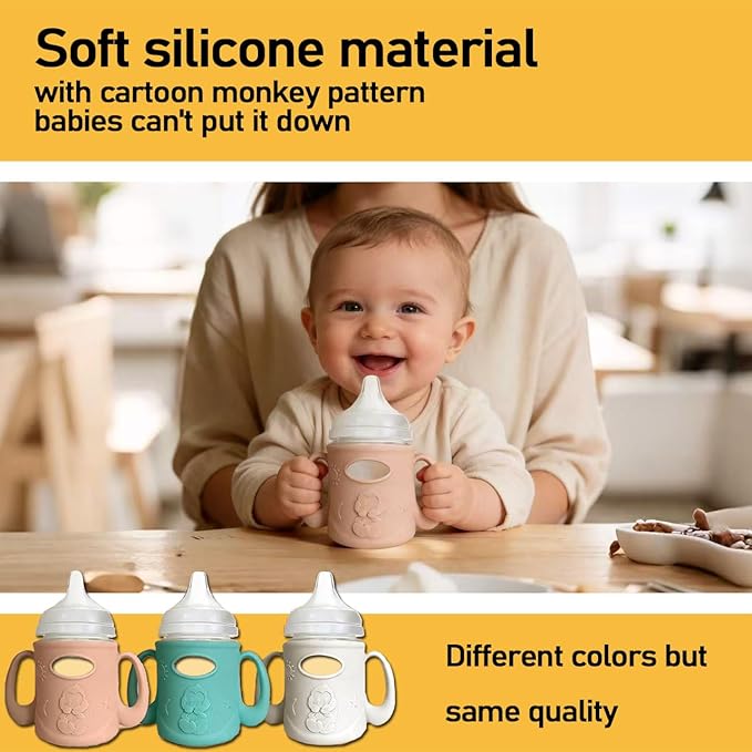 3Pack Silicone Sleeves for Pigeon Baby Bottles 5.4oz, Anti Breakage Glass Baby Bottle Holder with Handles