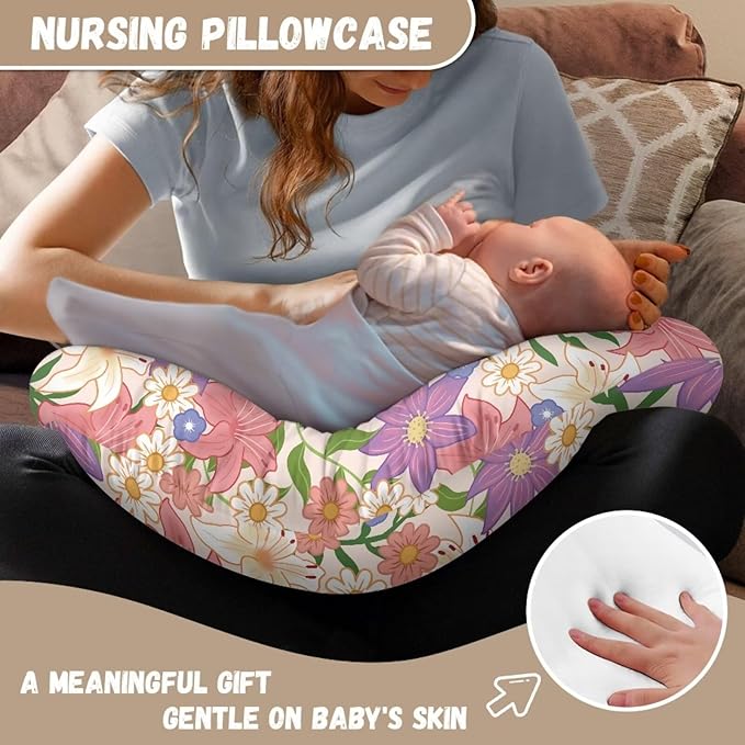 Nursing Pillow Cover Slipcover for Breastfeeding Pillows Color Flower Leaf Fits On Standard Infant Nursing Pillows Soft Fabric Fits Snug On Infant