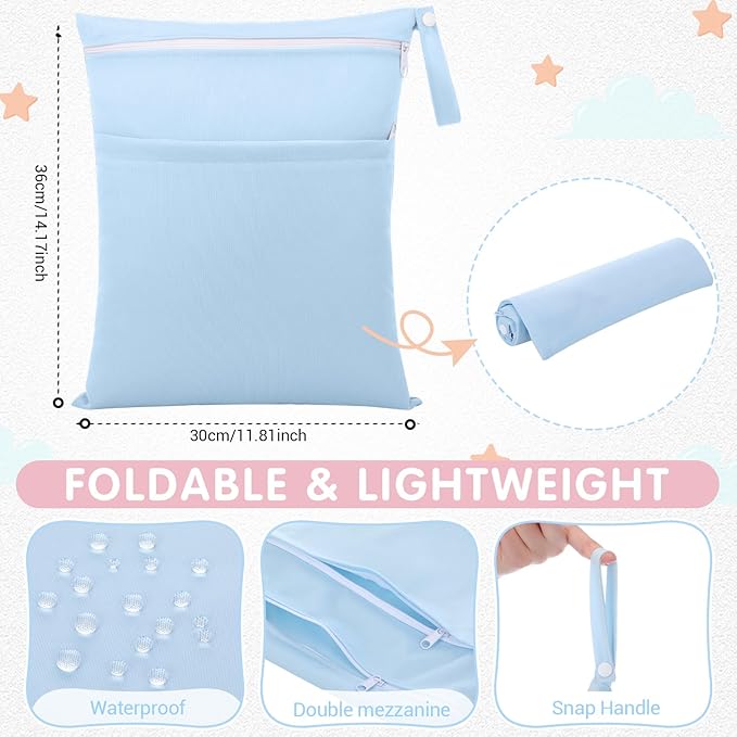 SATINIOR 4 Pack Wet Dry Bags for Baby Cloth Diapers 12x14 Washable Travel Swimsuit Wet Bags Reusable with Two Zippered Pockets for Yoga Gym Swimsuits Travel Beach Pool Soiled Items(Morandi Color)
