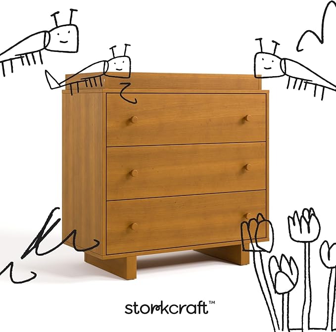 Storkcraft Texas 3 Drawer Chest with Removable Changing Table Topper (Almond) – GREENGUARD Gold Certified Baby Dresser, Interlocking Drawer System for Nursery & Kids’ Bedroom Dresser