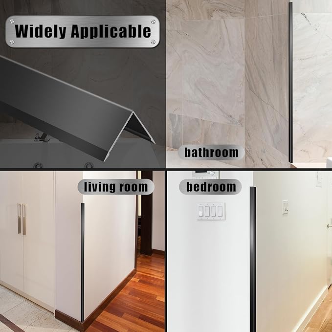 Aluminum Alloy Black Corner Guards 12PCS Thickness Wall Corner Protectors for Walls Right Angle Corner Protectors Guards L Shaped Metal Protectors 90° Angle, Corner Guards 19Ga (0.6x0.6X48.0 Inch)