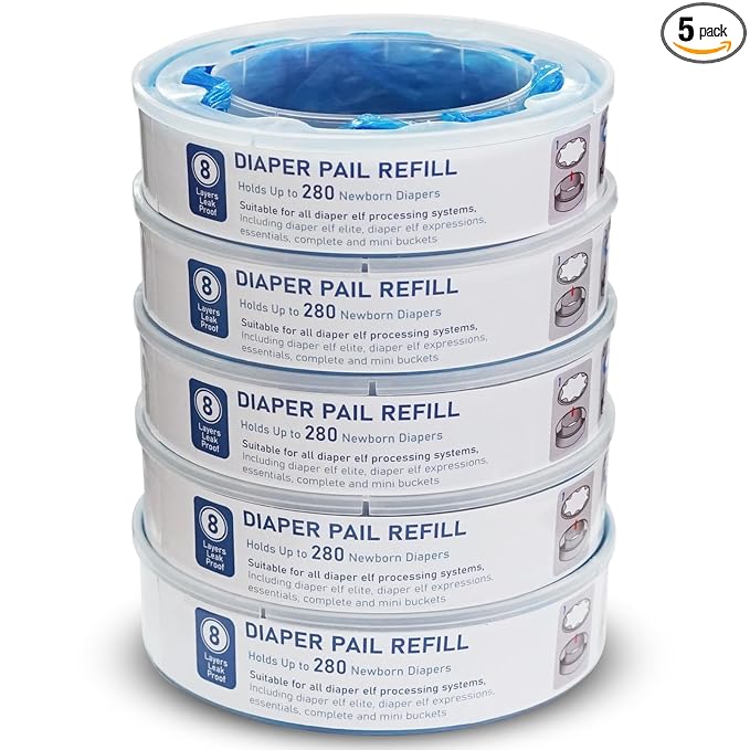 kimitimii Diaper Pail Refills Bag - Multi-Layer Odor Lock Bags Compatible with Playtex Diaper Genie, Holds Up to 280 Newborn Diapers Per Pack (1400 Count - 5 Packs)