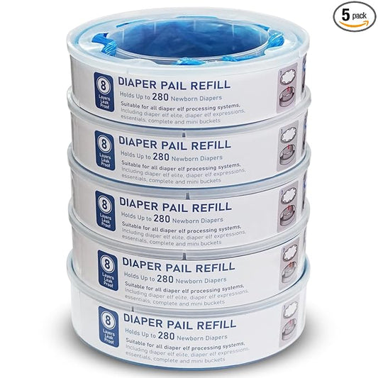 kimitimii Diaper Pail Refills Bag - Multi-Layer Odor Lock Bags Compatible with Playtex Diaper Genie, Holds Up to 280 Newborn Diapers Per Pack (1400 Count - 5 Packs)