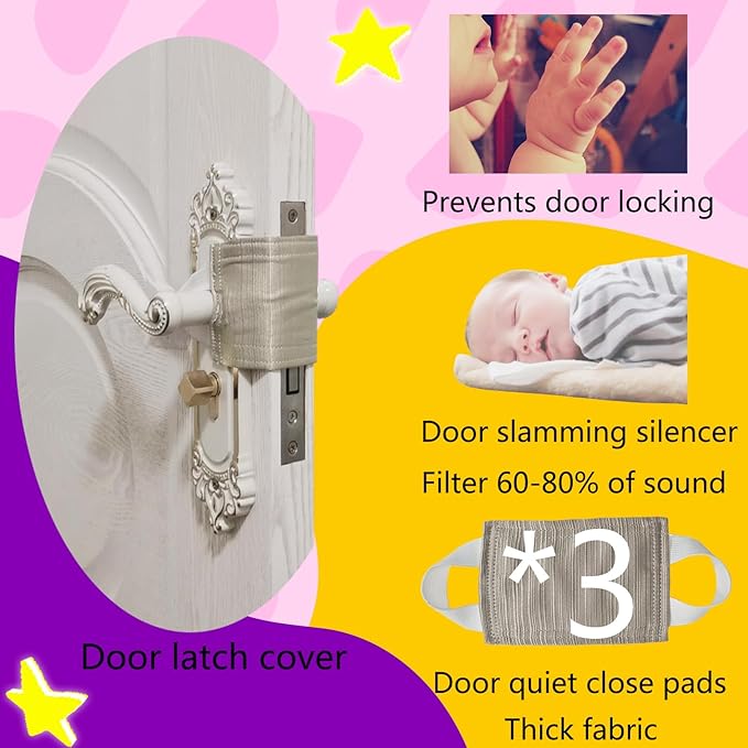 Baby Proof Door Silencer & Cloth Latch Cover, Quiet Close Anti-Slam Pads to Prevent Slamming and Accidental Locking, for Nursery and Toddler Safety (3, Brown, 4.1 * 3.1 inches)